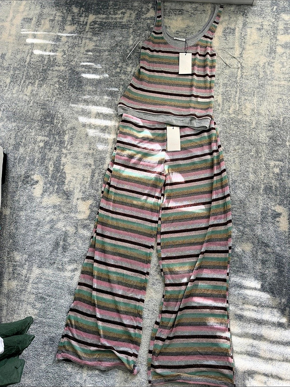 Zara Striped Jumpsuit in Gray & Pink Size Large NWT